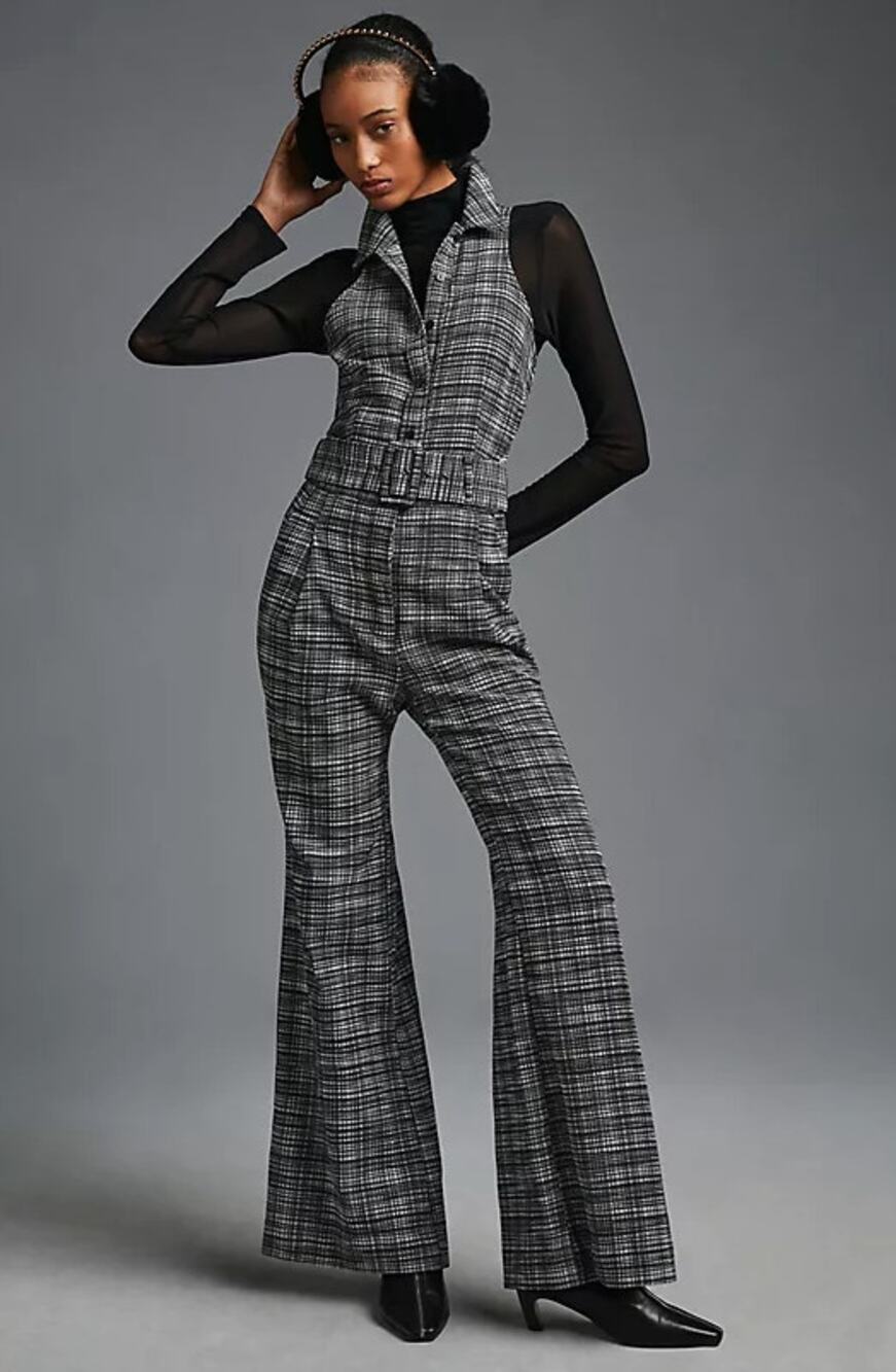 Maeve Anthropologie Plaid Cotton Wide Leg Jumpsuit Belted Office Siren Plus 16W